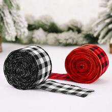 1pc Wired Plaid Ribbon 5CM Wide Christmas Decorative Ribbon Japanese Style Satin Ribbon Christmas Decoration DIY Handmade Wreath Decorative Ribbon - A - View 2