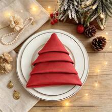 1/2/6pcs Christmas Red & Green Fabric Napkins, Foldable Christmas Tree Shaped Napkins, Holiday Party Table Decor Napkins - Multicolor - View 2