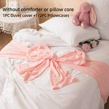 Cute Ribbon Duvet Cover Set - White & Pink Bow Design - 100% Soft Polyester - Hand-Tied Bows - Includes 1 Duvet & 1/2 Pillowcases (Multiple Sizes) - Pink Jade - View 2