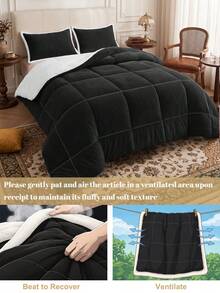 1pc Ultra Soft Fleece Quilt Core, Skin-Friendly Lightweight Breathable, Comfortable Sleep, Durable Anti-Pilling, Square Quilted Fluffy, Bedroom Decor, All Season Use, Pillow And Pillowcase Not Included, Home Decor, Back To School - Black - View 7