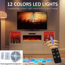 68" Modern High Gloss Fireplace TV Stand With LED Lights, Entertainment Center Media Console Cabinet With Adjustable Glass Shelves, Fits TVs Up To 78" For Living Room - View 7