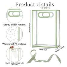 1/4/12pcs Transparent Gift Bags With Ribbons, Suitable For Baby Shower, Graduation, Wedding, Bridal Party, Birthday Party, Business Occasions, With Cut-Out Handles, Reusable PP Material, Size: 7x10x3.15 Inches (Green) - Green - View 6