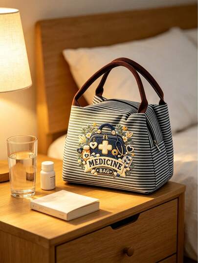 Medicine Pattern Bag,Lightweight Striped Medicine Pouch.Medicine Storage Bag,Multi-Purpose Storage Bag,Portable Medicine Bag,Handheld Medical Organizer Bag. For Home, Travel, Camping, Outdoor, Office . Store Pills,Bandages,Medical ,Small Items.