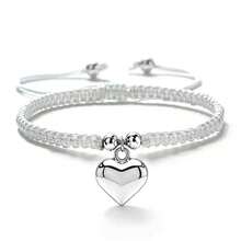 1Pc Multicolor Handmade Braided String Bracelet Silver Big Heart Pendant Rope Bangle For Women Couple Cute Casual Jewelry Gift - Large Silver Heart - View 14