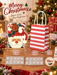 10 túi quà giấy mini Giáng Sinh, họa tiết ông già Noel và kẹp hạt dẻ dễ thương, túi đóng gói quà tặng cho tiệc lễ Giáng Sinh - Nhiều màu - Xem 7