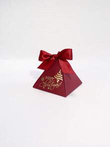 5 Buah Kotak Hadiah Piramida Selamat Natal dengan Pita Satin, Motif Pohon Natal Emas & Kepingan Salju, Kotak Hadiah Mini Elegan Merah Hijau Putih untuk Pesta Natal, Hadiah Liburan, Pernikahan & Acara Meriah - 7,5X7,5X7,5cm - View 13