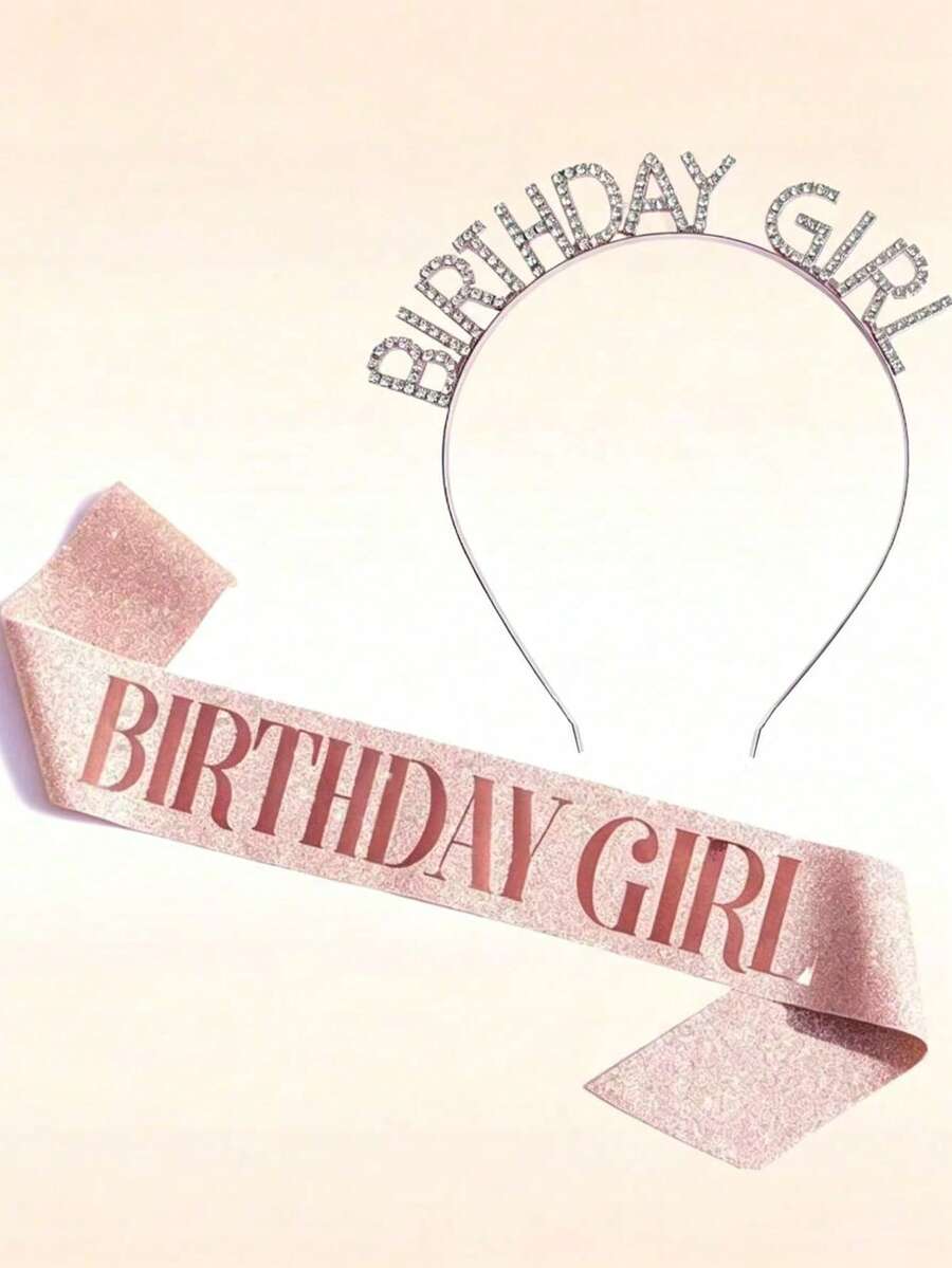 1pc Girls Happy Birthday Star 3D Headband & Sash Set, Suitable For Birthday Party - Multicolor - View 1