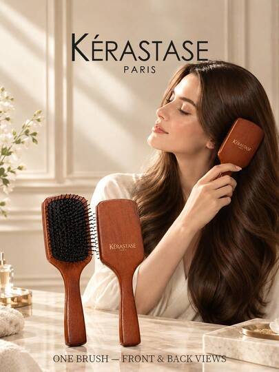 Kérastase Solid Wood Paddle Air Cushion Hairbrush, Natural Wooden Scalp Massage Comb With Gift Box