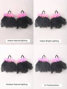 2pcs Kids Hair Buns Afro Puff Soft Hair Marley Kinky Bulk For Hair Girl With Elastic - Natural Black - View 10