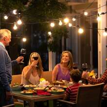 Cadena de luces para exteriores de 7.5M 25 pies, decoración de patio de jardín con blanco cálido de 2500 K, 25 bombillas LED Edison, temporizador de soporte regulable - Tipo de Enchufe A USA (110-127V) - Ver 9