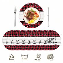 2pcs/4pcs/6pcs/8pcs Christmas Pattern Happy Holiday Kitchen Dining Table Placemats Round Table Mats Round Tablecloth Holiday Tabletop Decoration 13.7in X 13.7in Seasonal Home Decor Round Design Holiday Decoration Thickened Linen Material - Multicolor - View 13