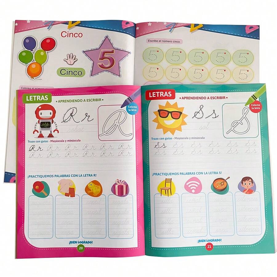 Lachilly Full Color Spanish Alphabet & Number Practice Book, Student Language Learning Material, Kindergarten Preschool ABC 123 Handwriting Tracing Workbook