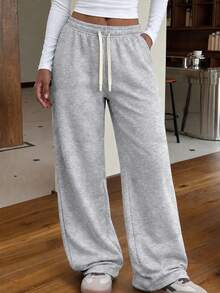 1pc Teens/Girls' Retro Street Style Wide Leg Sweatpants, Loose Straight Relaxed Fit Casual Long Pants, Versatile For Daily Wear - Light Grey - View 4