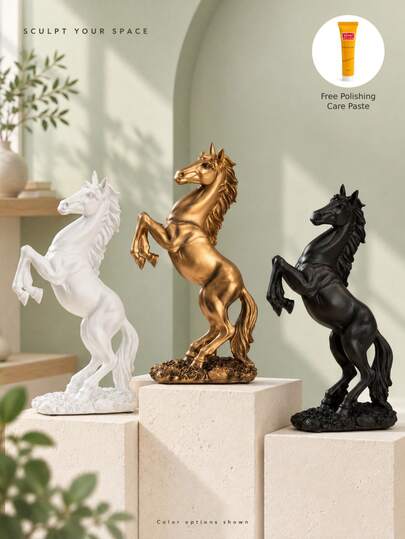 1pc Resin Rearing Horse Figurine, 3 Colors Gold/Black/White, Lucky Success Horse Statue For Modern Home, Office, Desktop, Mantel & Fireplace Decor, Birthday, Graduation, Housewarming Holiday Gift Idea