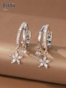 Hihho 2pcs/Set Elegant Atmosphere Gold & Silver Dual-Color Multi-Style Sunflower, Flower, Cross Pendant Rhinestone Hoop Earrings Set For Women, Daily Wear, Holiday Gift, Multi-Piercing Layering Accessory - Multicolor - View 15