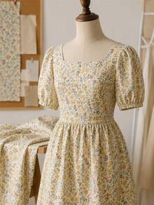 1Pc Vintage Ditsy Floral Print Polyester Fabric, Soft Light‑Weight Floral Textile With Tiny Flower Pattern, Elegant Cloth For Sewing Dresses, Blouses, Skirts, Fashion Garment DIY Handmade Projects - Multicolor - View 6