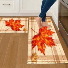 2D Autumn Maple Leaf Pattern Printed Long Runner Rug Series, Indoor Entrance Mat, Bedroom Bedside Mat, Kitchen Long Mat, Suitable For Living Room, Laundry Room, Bathroom - Multicolor - View 3