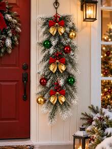 1 Set Of Artificial Pine Hanging Decorations (10-Piece Set): Features Red, Gold, And Green Decorative Baubles And Bows; Includes Faux Cedar Needle Foliage Adorned With Ornaments And Red Bows-Suitable For Decorating Home Porches And Entryways. - Multicolor - View 4