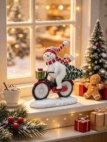 Santa Claus & Snowman Riding Bicycle Statue, Resin Christmas Desktop Decor, Holiday Decoration, Cute Christmas Tabletop Ornament, Suitable For Home Fireplace, Windowsill, Shelf Decoration, Perfect Christmas Gift For Family And Friends - Snowmobile - View 8