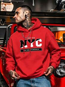DOPE | American Street Style NYC Large Letter Print Red Hoodie Men Loose Fit Pullover Sweatshirt - Red - View 1
