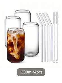KEMORELA 1pc/4pcs 400ml/550ml Transparent Glass Cola Cup With Straw, No Lid, DIY Cup - White - View 8