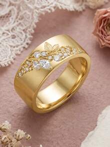 18K Gold Plated Gold Floral Zirconia Ring, French Style, Luxury Gift Jewelry For Women - Gold - View 8