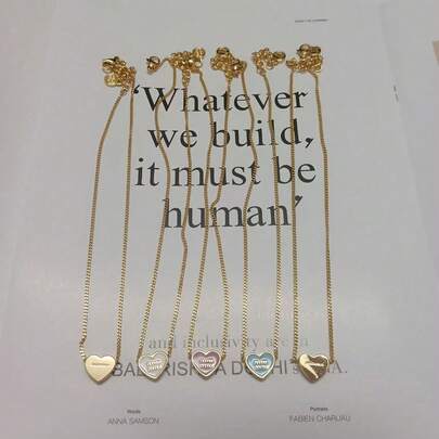 Hasbro Collar con colgante de corazón esmaltado Miu Miu para mujeres, cadena cubana chapada en oro con colgante de logo de corazón colorido, joyería de diseñador de lujo para uso diario, regalo