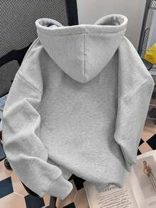 青少年女孩趣味印花衛衣，保暖舒適內層加絨套頭衛衣，適合秋冬穿著 - 灰色 - 查看 2