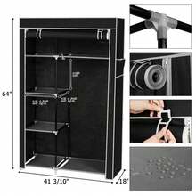 64" Portable Closet Storage Organizer Wardrobe Clothes Rack With Shelves Black - Black - View 3