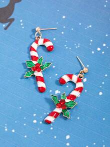 Christmas Candy Cane Earrings, Fashion Alloy Enamel Candy Cane Earrings, Christmas Gift Earrings - Style 3 - View 3