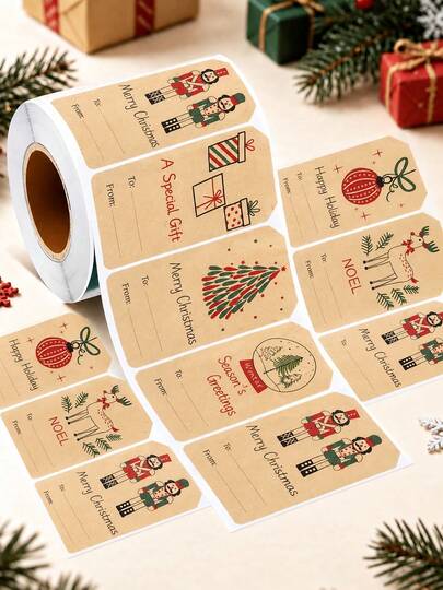 200pcs/Roll Vintage Christmas Rectangular Gift Label Stickers, Christmas Gift Packaging Tags Stickers, Christmas Gift Box Envelope Decoration Label Stickers, Vintage Santa Claus Bell Style Self-Adhesive Stickers, Used For Christmas Party Gift Decoration, 2026 Christmas Decoration, Merry Christmas Home Decor, Christmas Party Decoration, Christmas Party Gift DIY Packaging Supplies, Christmas Gift Decoration Stickers, 2027 New Year Decoration, Christmas Crafts