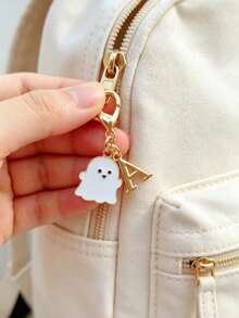 1Pc Mini Zinc Alloy Ghost Keychain, Cute Halloween Enamel Charm, White Ghost & Letter Pendant, Spooky Style, Bag Charm, Gift, Holiday Decor - Multicolor - View 4