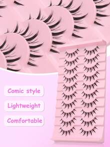 NAIJEMA Cartoon Style Natural Cat Eye False Eyelashes 7 Pairs, Cross Design Mink Fur Thick False Eyelashes, Anime Style False Eyelashes, Party And Travel Makeup Tools - Multicolor - View 5