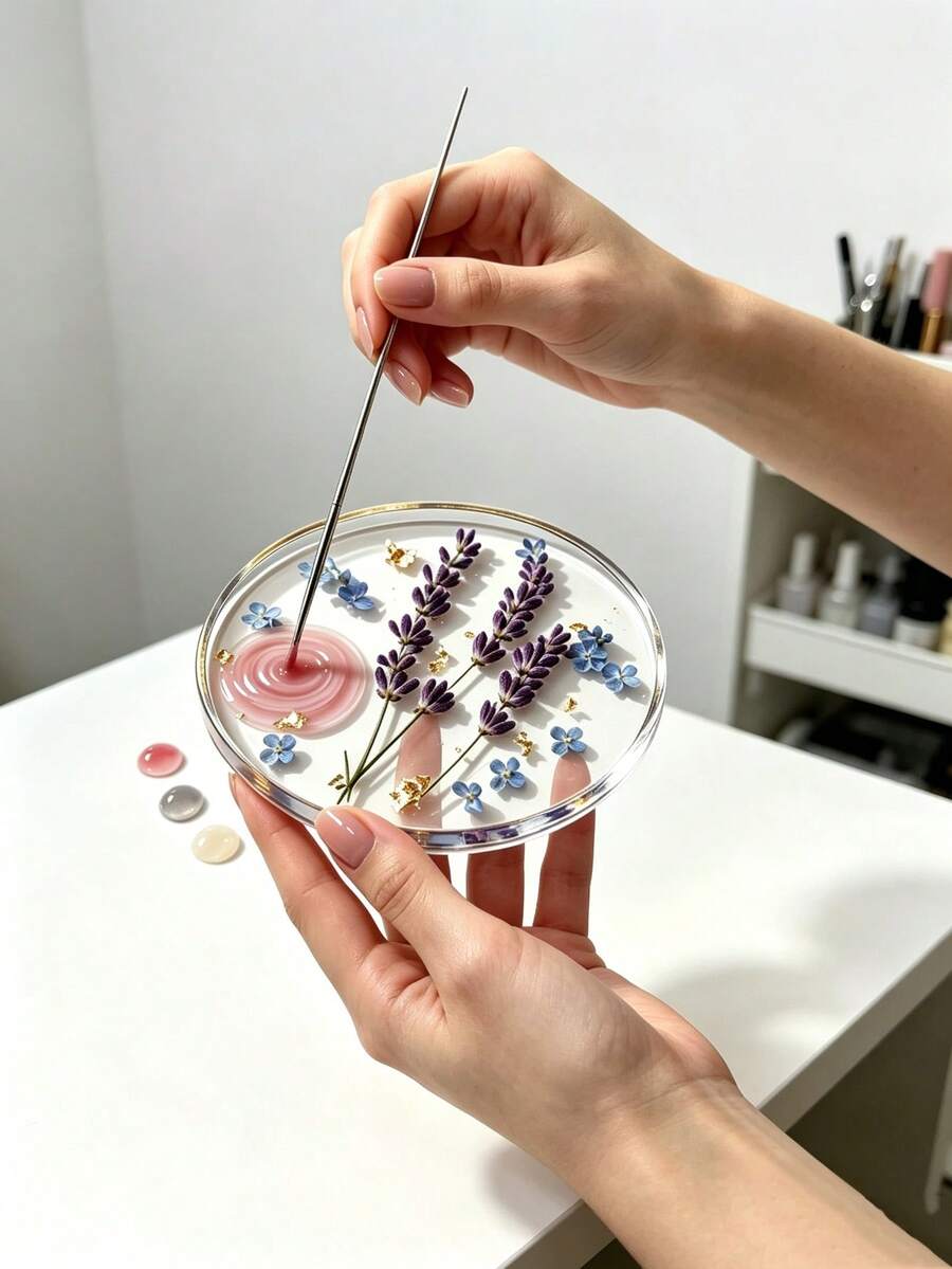 1PC Elegant Round Flower Inlaid Acrylic Nail Mixing Palette, Gel Nail Polish Pigment Color Mixing Tray With Stir Stick, Reusable Manicure Color Mixing Tool For Nail Salon & Home DIY - Multicolor - View 1
