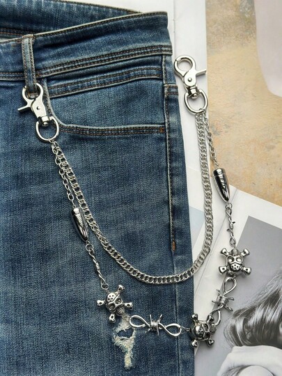 1Pc DIY Skull Thorns Bullet Pants Chain Unisex Decorative Buckle Y2K Dark Punk Style Waist Chain Versatile Accessories Street Hip-Hop Party Halloween