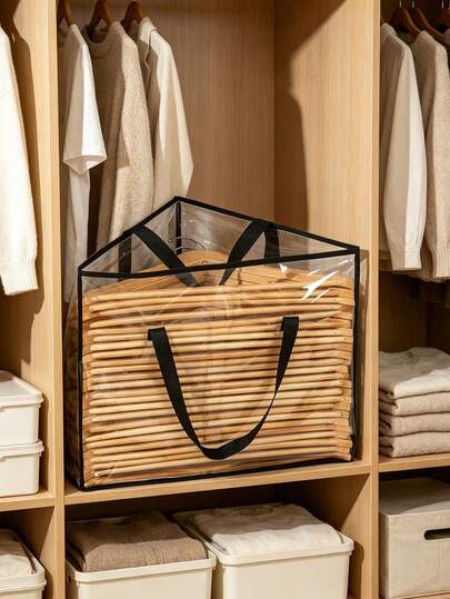 Triangular Hanging Hanger Storage Organizer Bag, Foldable Large Capacity Transparent Hanger Storage Bag, Thickened Waterproof PVC Wardrobe Organizer, Dual Handle Portable Design, Can Store Solid Wood And Plastic Hangers, Dust-Proof And Moisture-Proof Transparent Visible, Easily Save Wardrobe Storage Space; Can Be Hung Or Laid Flat And Stacked, Suitable For Bedroom Wardrobe, Built-In Closet, Laundry Room, Balcony Housekeeping Area, Dedicated For Seasonal Hanger Organization, Multi-Scenario Home Storage Essential