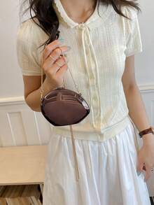 1pc Mini Solid Color Acrylic Asymmetric Design Fashion High-End Party Accessory Women's Evening Bag Clutch Shoulder Crossbody Chain Bag With Kiss Lock - Coffee Brown - View 3