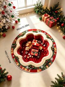 1pc Christmas Theme Living Room Round Rug Gift Box Pattern Bedroom Decor Bedside Carpet, 3D Visual Effect Home Bay Window Plush Rug, Seasonal Decorative Mat, With Holiday Design, Christmas Decoration, Perfect Christmas Gift, Perfect Match For Christmas And New Year Celebration, Decorative Rug, Bedroom Decor, Small Rug, Carpet, Home Decor, Living Room Rug - Multicolor - View 6