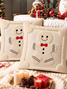 Christmas Pillowcase, Cute Snowman Beige Soft Plush Farmhouse Style Decorative Cushion Cover, Suitable For Sofa, Christmas Home Decor - Beige - View 6