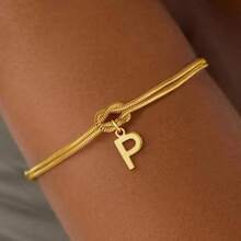 1pc Minimalist Niche Gold Knotted Double Layer A-Z Letter Pendant Bracelet For Women, Suitable For Delicate Daily Wear And Gift Giving - Multicolor - View 32