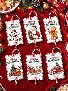 48Pcs Christmas Candy Cane Gift Cards, Vintage Christmas Paper Cards, Santa Claus Snowman Reindeer Gingerbread Design Christmas Gift Tags, Holiday Gift Packaging, Christmas Gift Wrapping, Christmas Gift Packaging, Christmas Decoration, Christmas Party Supplies, Home Gathering Supplies, Christmas Gifts, Merry Christmas, Home Decor, Table Decor, Christmas Party Offers, 2026 Christmas Decoration, Christmas - Multicolor - View 3