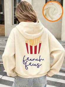 Tween Girl Fun Print Pullover Sweatshirt, Warm And Comfortable Thermal-Lined Pullover Sweatshirt For Autumn/Winter - Apricot - View 2