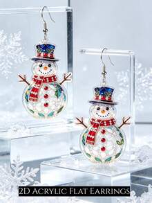 2D Cute Christmas Deer Earrings, Cartoon Style Design, Suitable For Christmas And Thanksgiving Gifts, Perfect For Christmas And Daily Wear, Ideal Gift Choice - Christmas Snowman - View 6