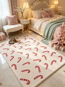 1pc Candy Cane Rug, Autumn/Winter Carpet, Decorative Rug, Bedroom Decor, Home Decor, Living Room Carpet, Outdoor Rug, Washable Carpet, Christmas Gift - Multicolor - View 3