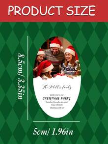 Personalized Oval Cards, Customized Photo And Text, Customized Family Photo Christmas Party Invitation, Merry Christmas Holiday Greeting Card, For Christmas Party Celebration, Customized Christmas Family Gathering Invitation Card, Gift Card/Gift Card/Blessing Card/Invitation/Commemorative Card - Multicolor - View 2