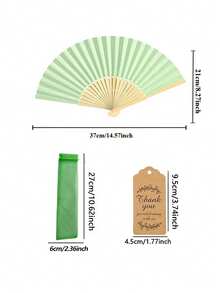 Light Green Folding Fan Gift Set With Mesh Bag And Thank You Card, DIY Handheld Bamboo Folding Fan, Wedding Favor Gift, Bride Dance Prop For Church Wedding Party - Multicolor - View 8