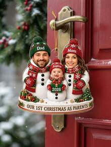 1pc Custom Personalized Snowman Family Photo Ornament, First Christmas As Parents, Custom Photo Faces,Holiday Keepsake,Christmas Tree Decoration,Family Snowman Hanging Decor,Christmas Gift,New Parents Winter Gift - Multicolor - View 5