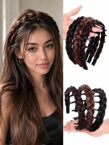 Fishbone Braid Headband With Non-Slip Comb Teeth, Natural Voluminous High Crown Hairband, Suitable For Women's Daily Wear, Realistic Synthetic Hair, Multiple Colors Available. Versatile Hair Accessory For Vacation, Daily Commute, Photography, Easily Flattering Face Shape, Enhancing Styling Layered Look, Simple And Easy To Match With Various Outfits. Halloween Hair Accessory, Headband, Hair Hoop, Headpiece - Multicolor - View 1