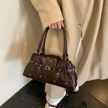 CHERIMATE Women's Vintage Solid Color Baguette Bag, Fashion Minimalist Shoulder Bag, Versatile Crossbody Bag, Commuter Small Square Bag - Coffee - View 6