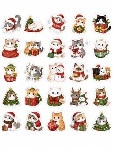50Pcs Christmas Cat Aesthetic Stickers, Cute Xmas Kitten Character Stickers, PVC Waterproof Self-Adhesive Decals For Journals, Laptops, Water Bottles - Multicolor - View 8